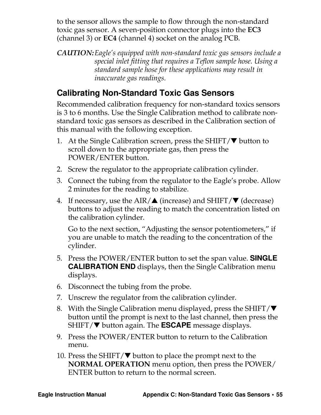 Eagle Home Products Eagle Series instruction manual Calibrating Non-Standard Toxic Gas Sensors 