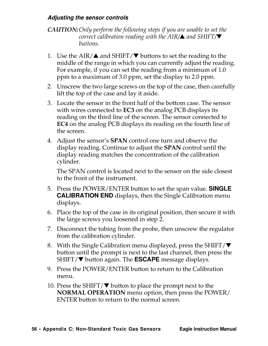 Eagle Home Products Eagle Series instruction manual Adjusting the sensor controls 