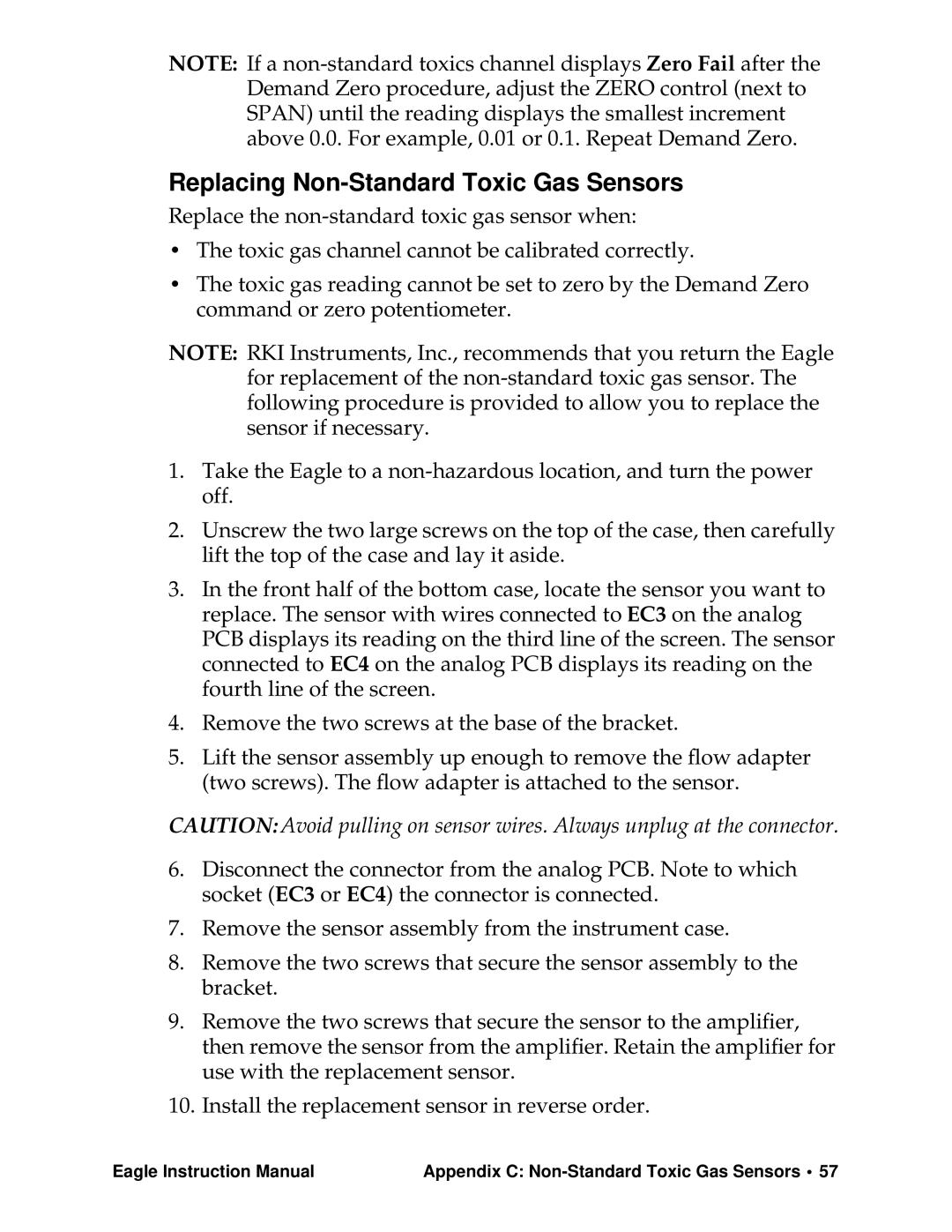 Eagle Home Products Eagle Series instruction manual Replacing Non-Standard Toxic Gas Sensors 