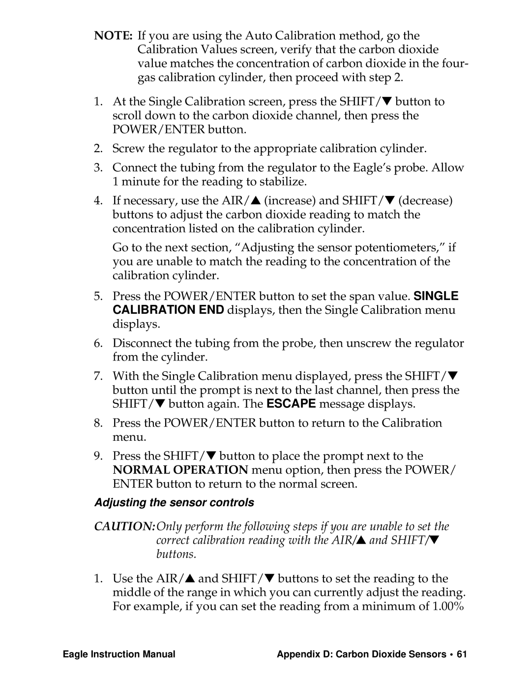 Eagle Home Products Eagle Series instruction manual Adjusting the sensor controls 