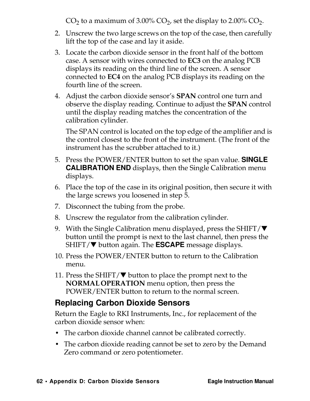 Eagle Home Products Eagle Series instruction manual Replacing Carbon Dioxide Sensors 