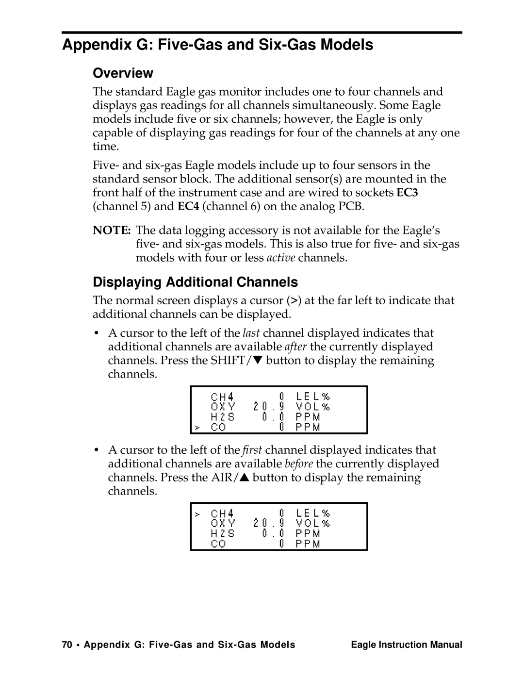 Eagle Home Products Eagle Series instruction manual Appendix G Five-Gas and Six-Gas Models, Displaying Additional Channels 