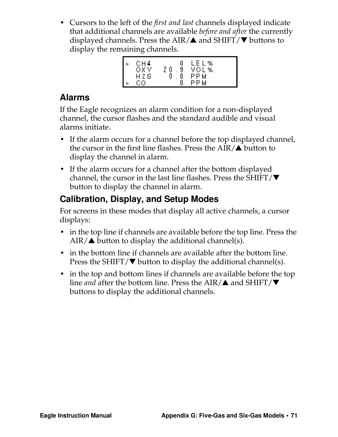 Eagle Home Products Eagle Series instruction manual Alarms, Calibration, Display, and Setup Modes 