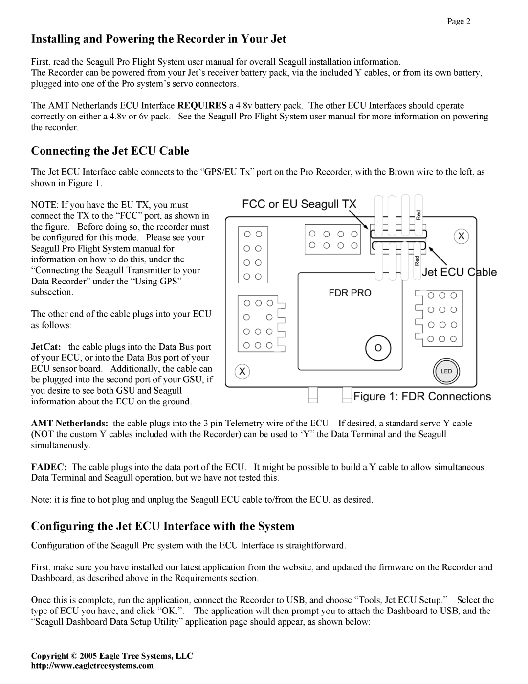 Eagle Tree Systems ECU-JETCAT manual Installing and Powering the Recorder in Your Jet, Connecting the Jet ECU Cable 