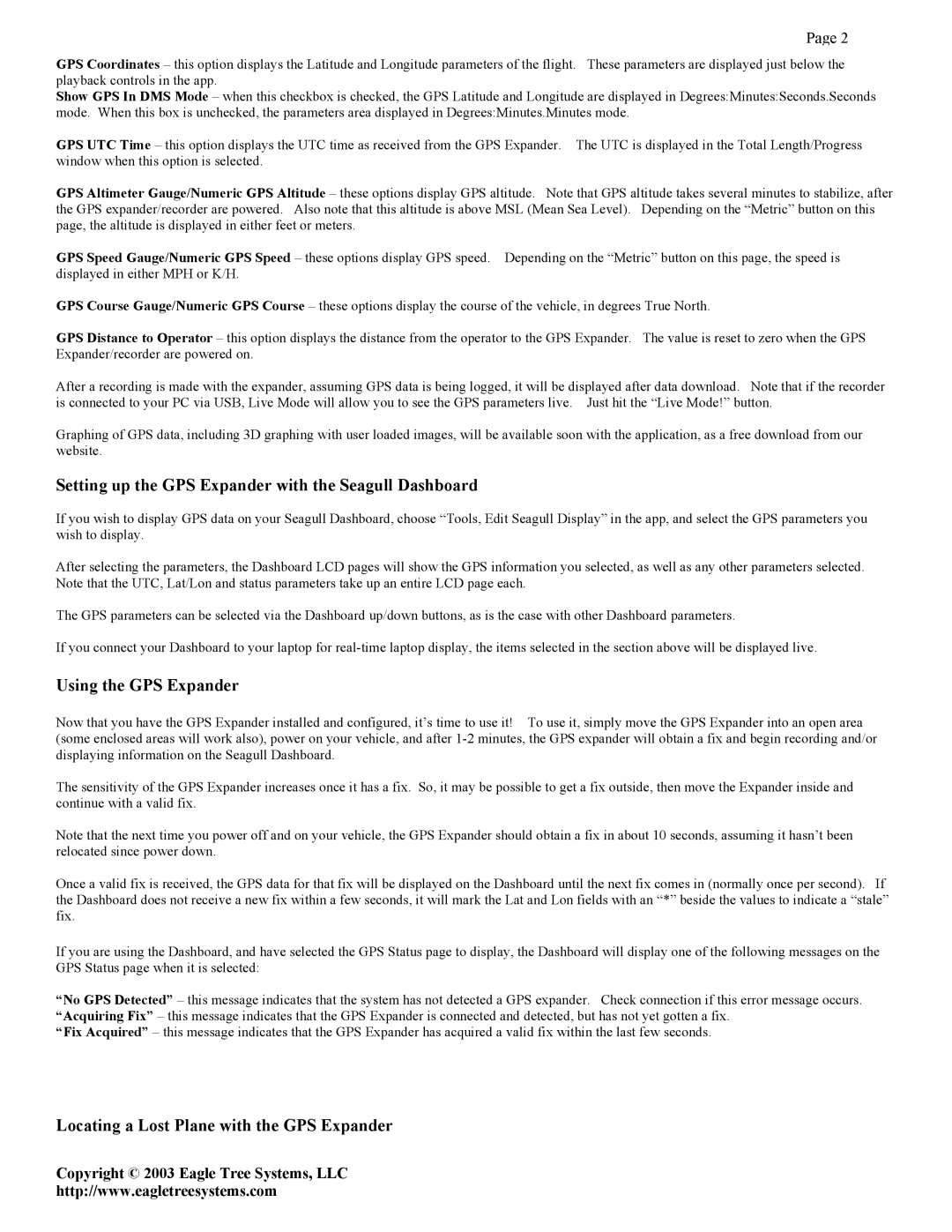 Eagle Tree Systems GPS-001 manual Setting up the GPS Expander with the Seagull Dashboard, Using the GPS Expander 