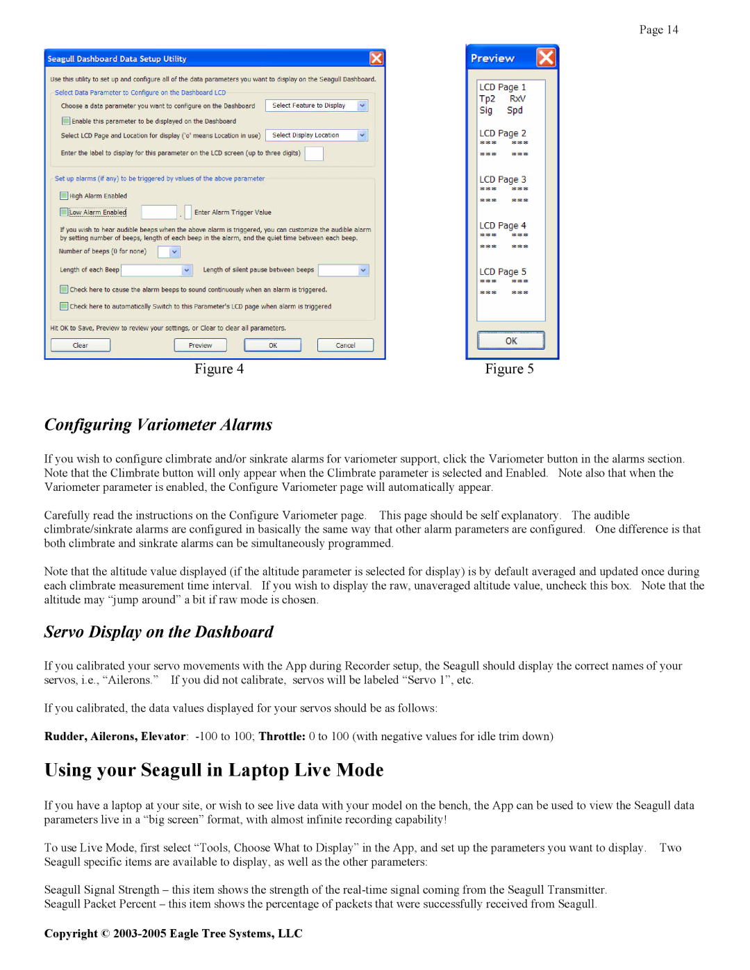 Eagle Tree Systems Seagull Glide manual Using your Seagull in Laptop Live Mode, Configuring Variometer Alarms 