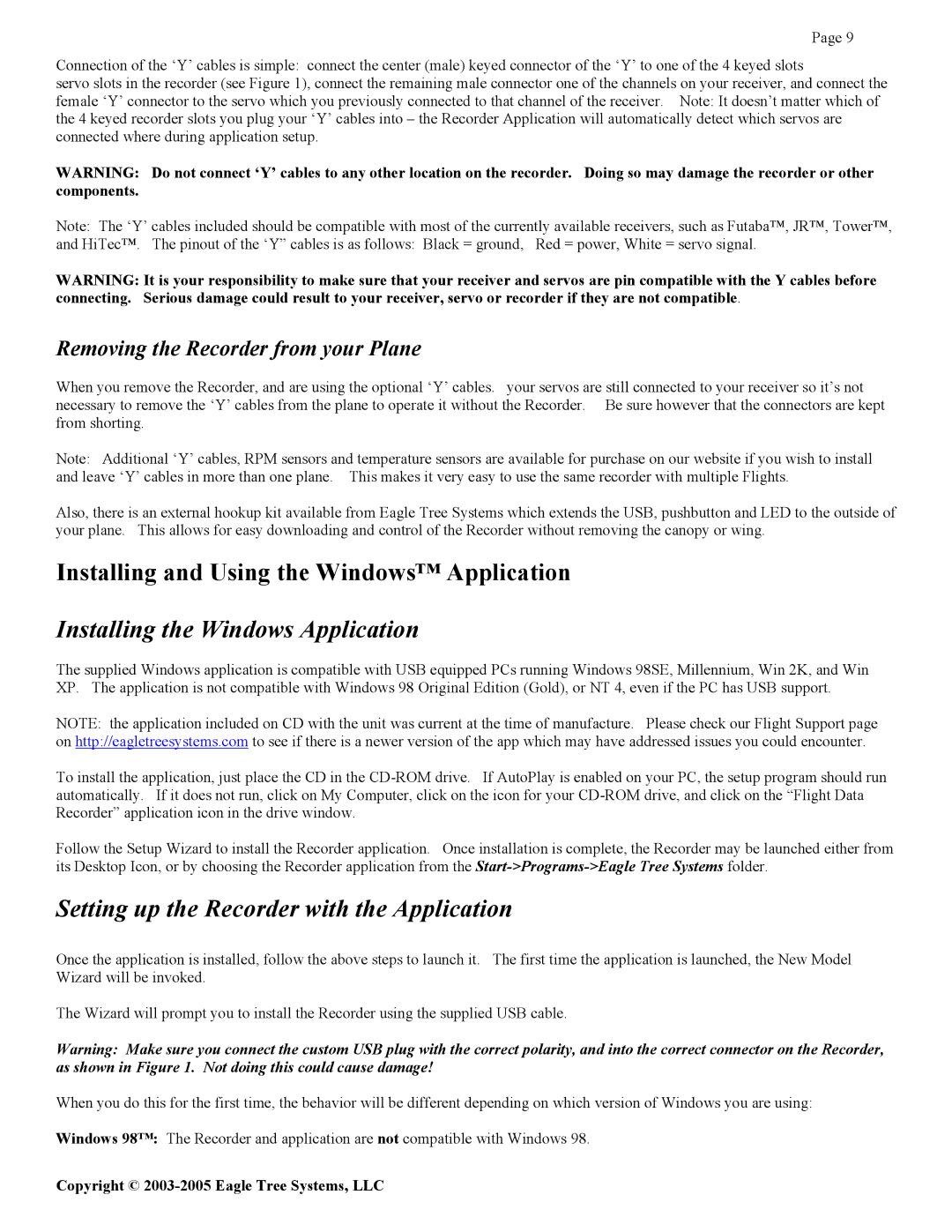 Eagle Tree Systems Seagull Glide manual Setting up the Recorder with the Application, Removing the Recorder from your Plane 