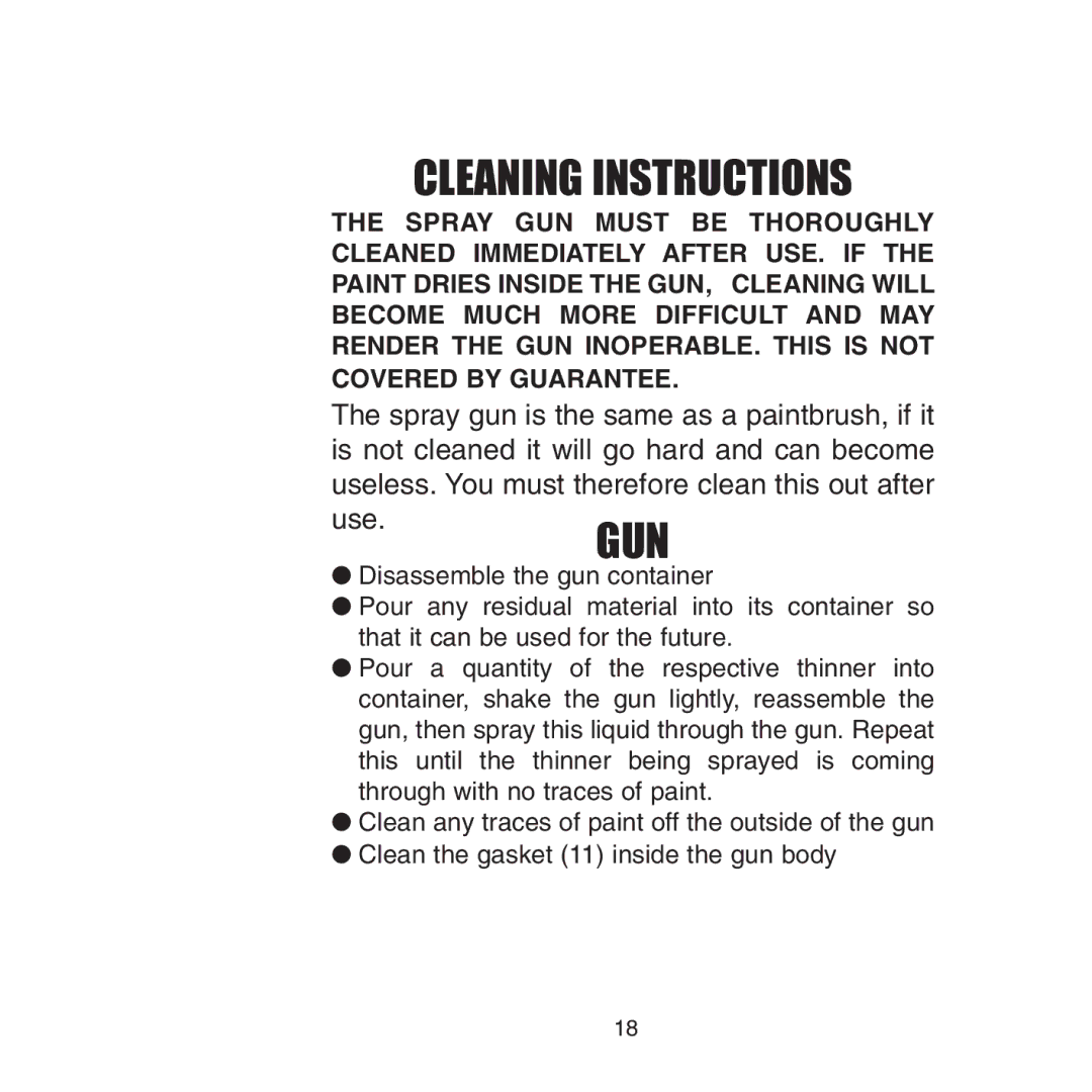 Earlex 3000 operating instructions Cleaning Instructions 