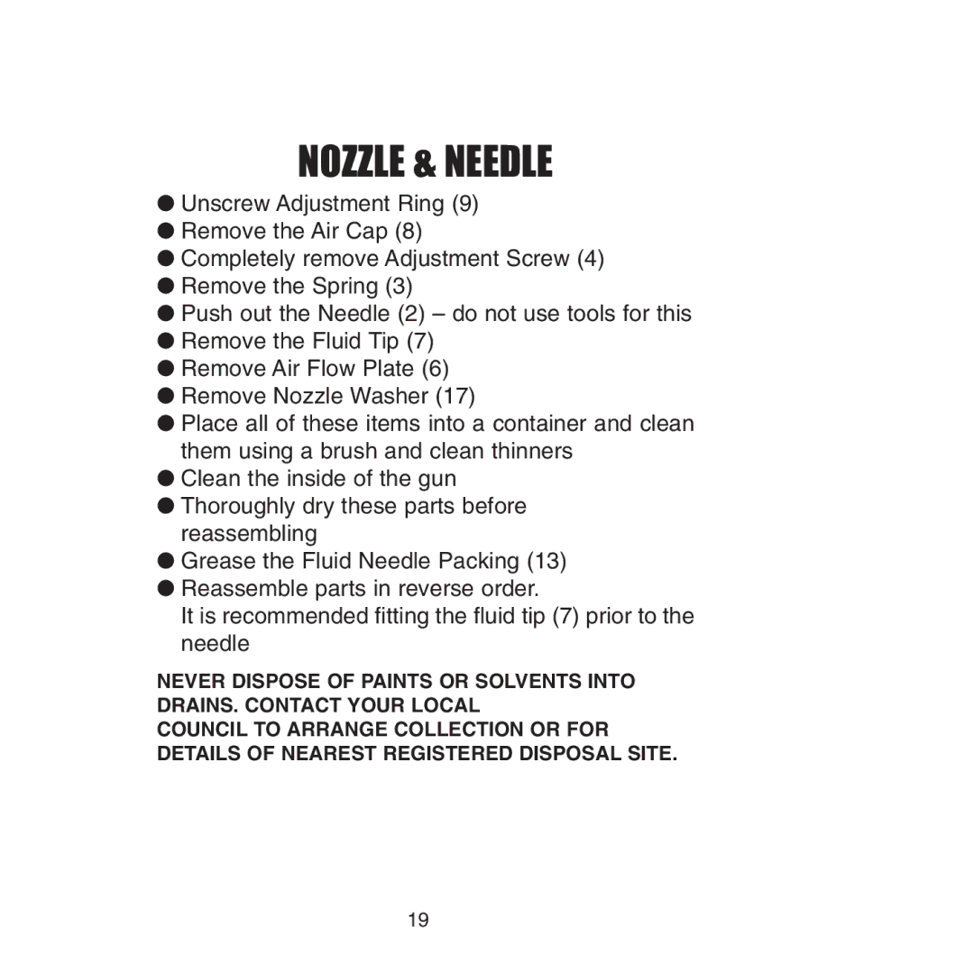 Earlex 3000 operating instructions Nozzle & Needle 