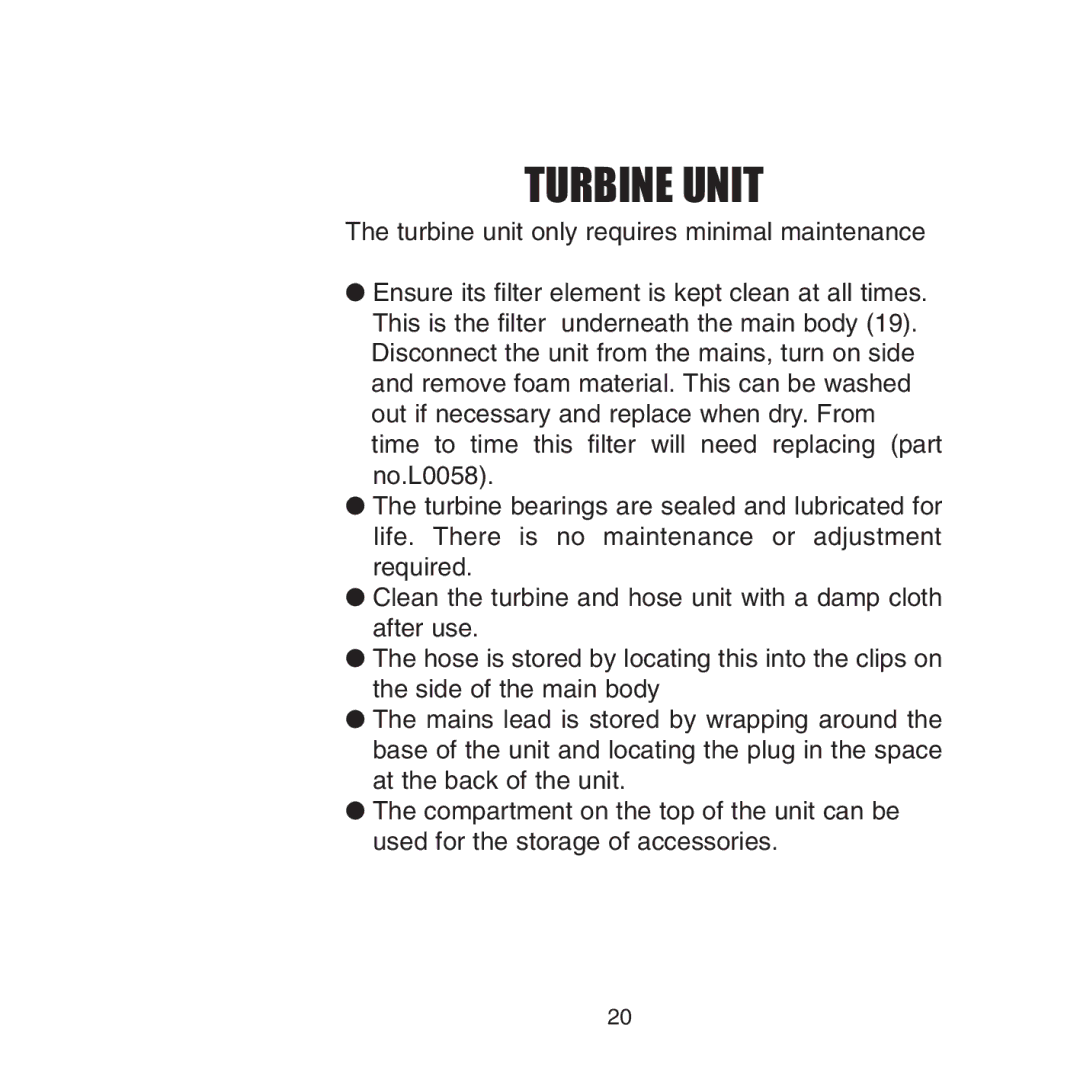 Earlex 3000 operating instructions Turbine Unit 