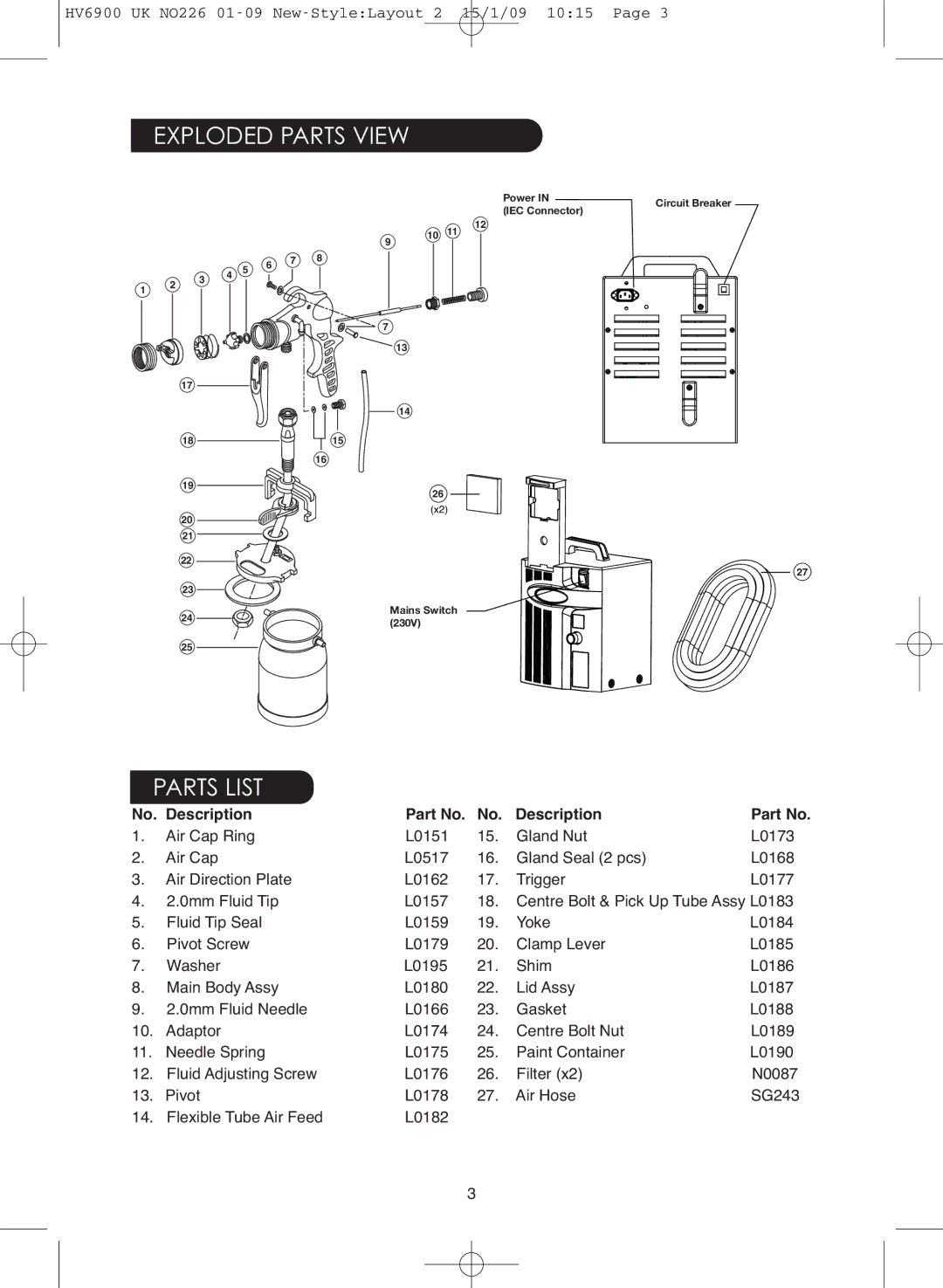 Earlex 6900 instruction manual Exploded Parts View, Parts List, No. Description Part No. No 