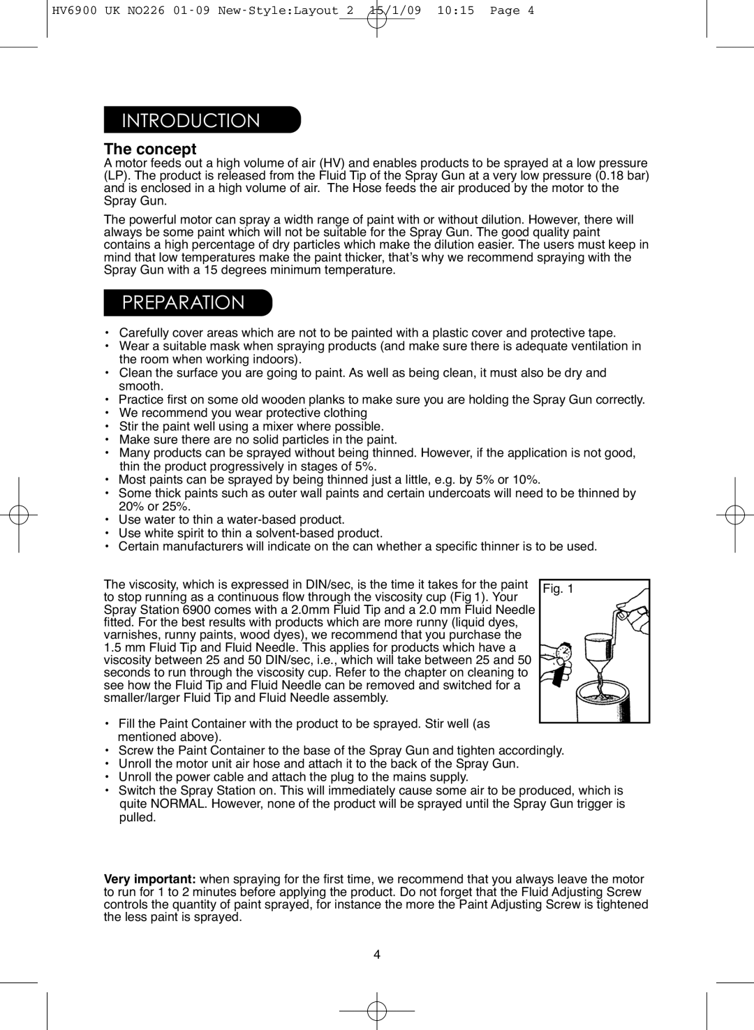 Earlex 6900 instruction manual Introduction, Preparation 