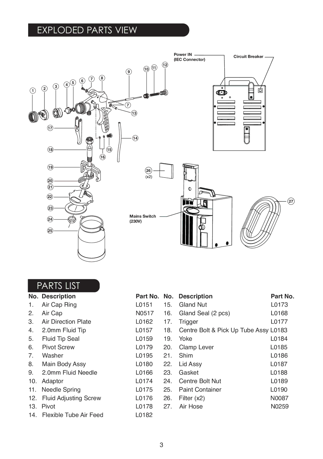 Earlex 6900 instruction manual Exploded Parts View, Parts List, Description 