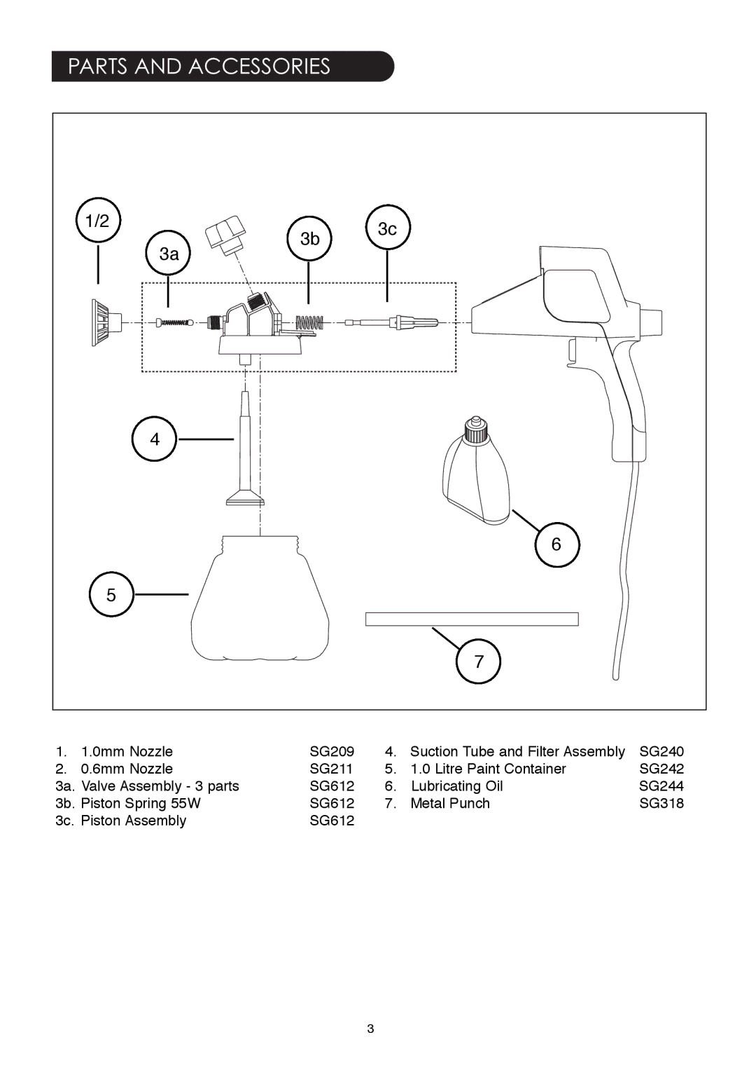 Earlex ASG55 operating instructions Parts and Accessories 