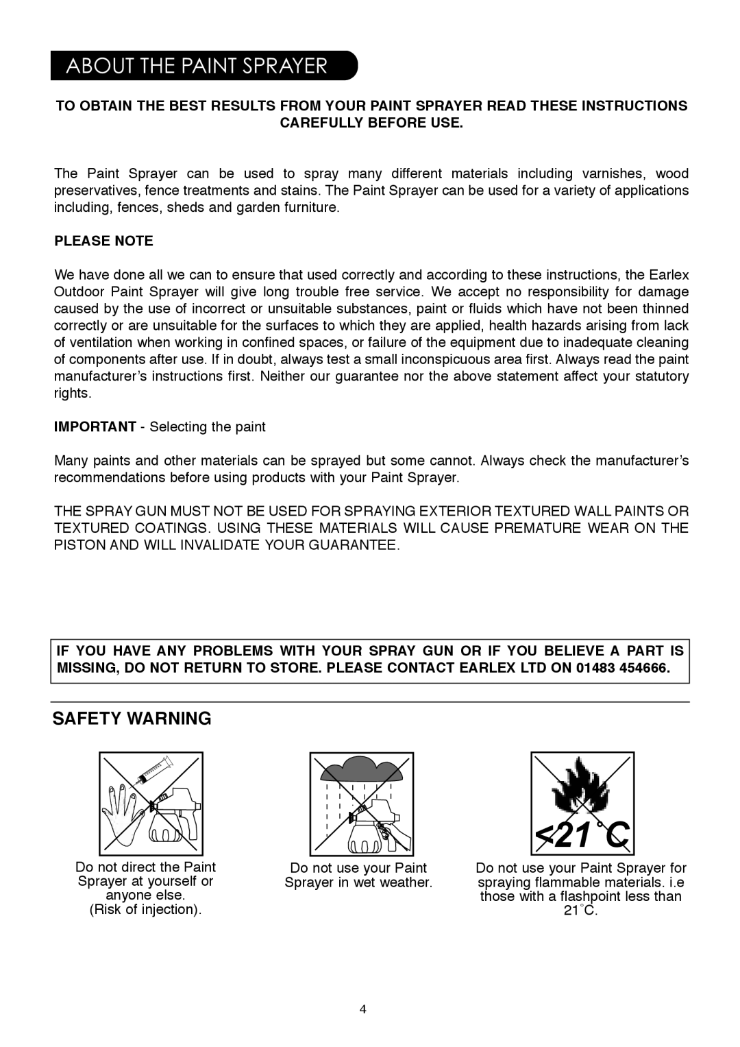 Earlex ASG55 operating instructions About the Paint Sprayer, Please Note 