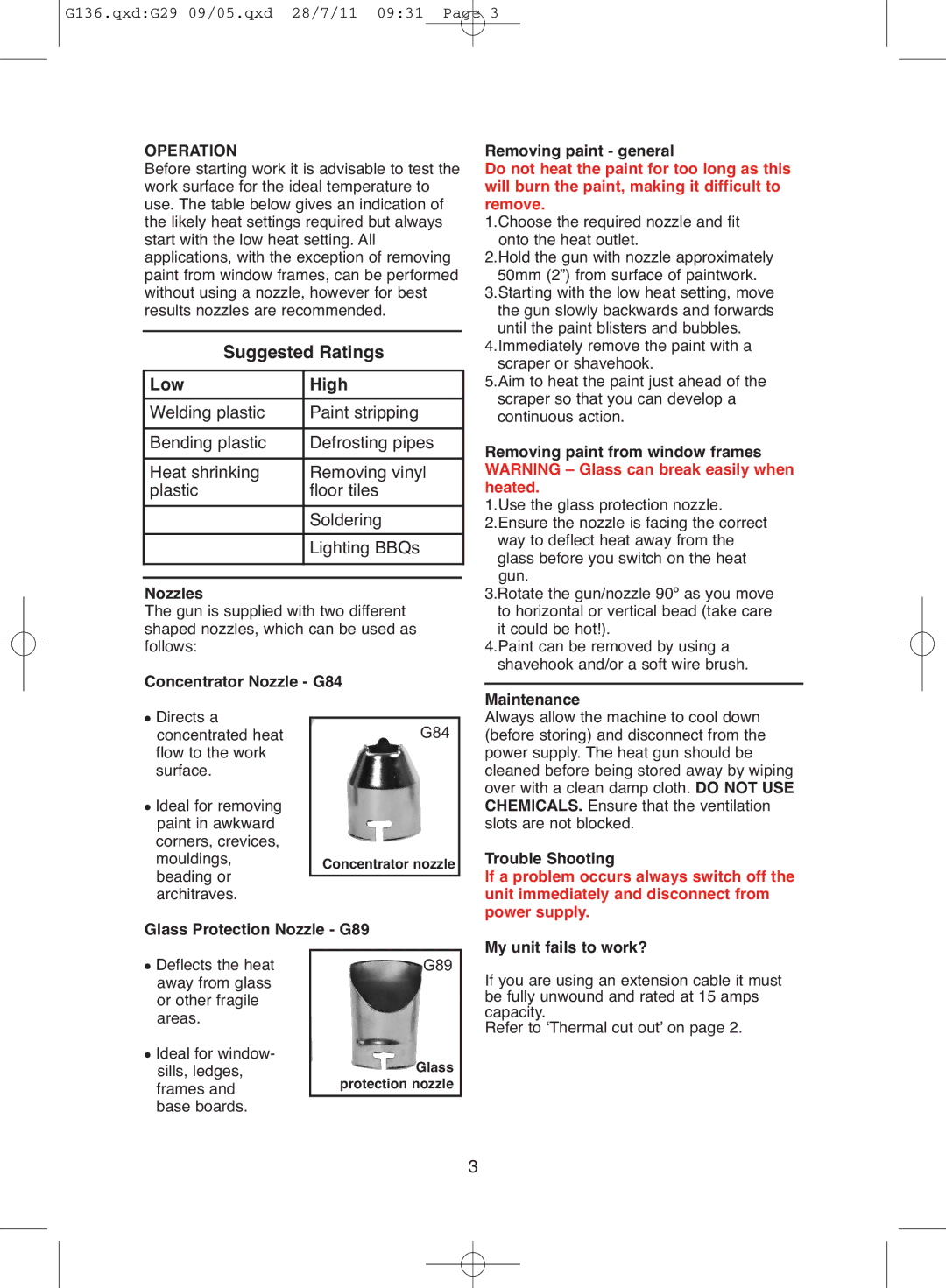 Earlex HG1200 operating instructions Operation 