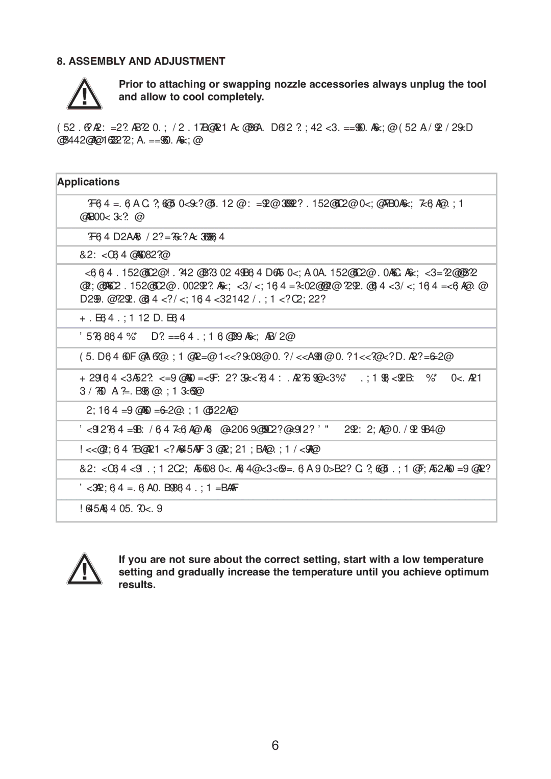 Earlex HG2000 operating instructions Assembly and Adjustment, Applications 