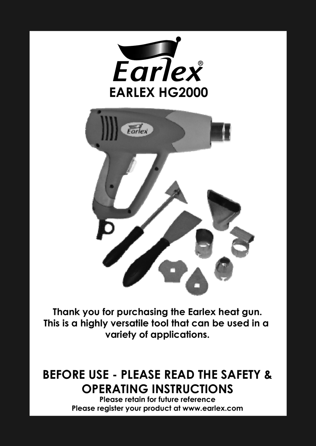 Earlex operating instructions Earlex HG2000 