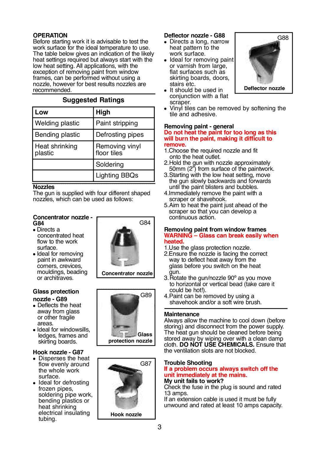 Earlex HG2000 operating instructions Operation 