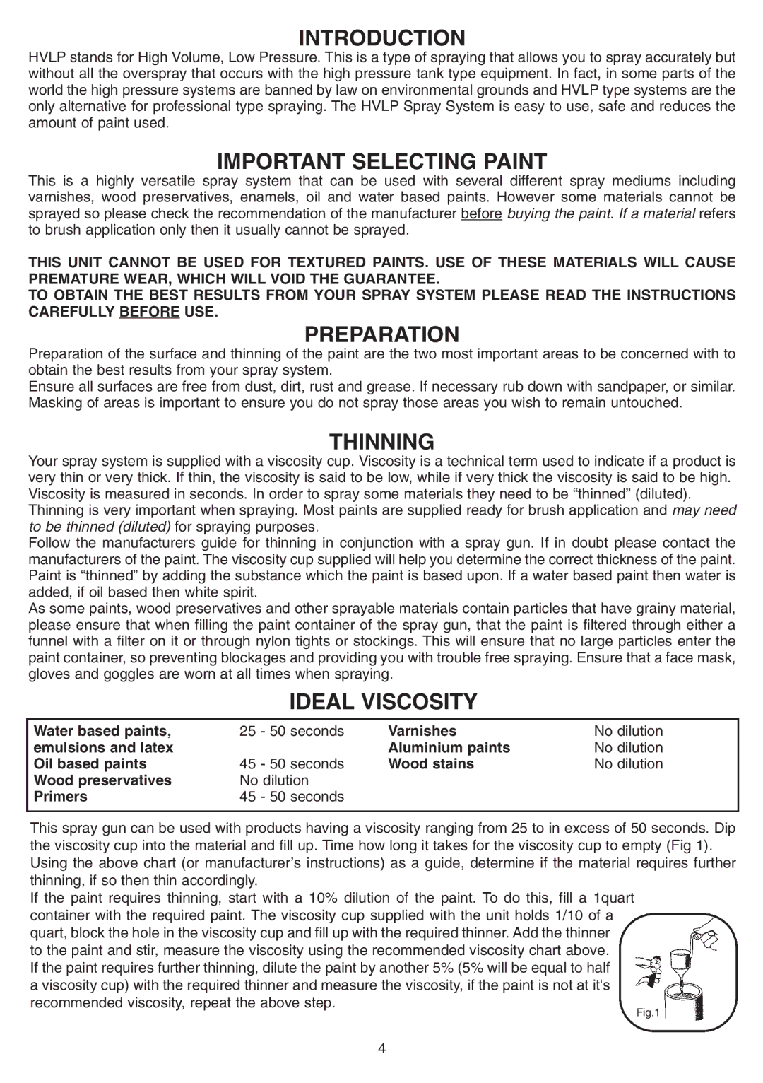 Earlex HV1900 operating instructions Introduction, Important Selecting Paint, Preparation, Thinning, Ideal Viscosity 