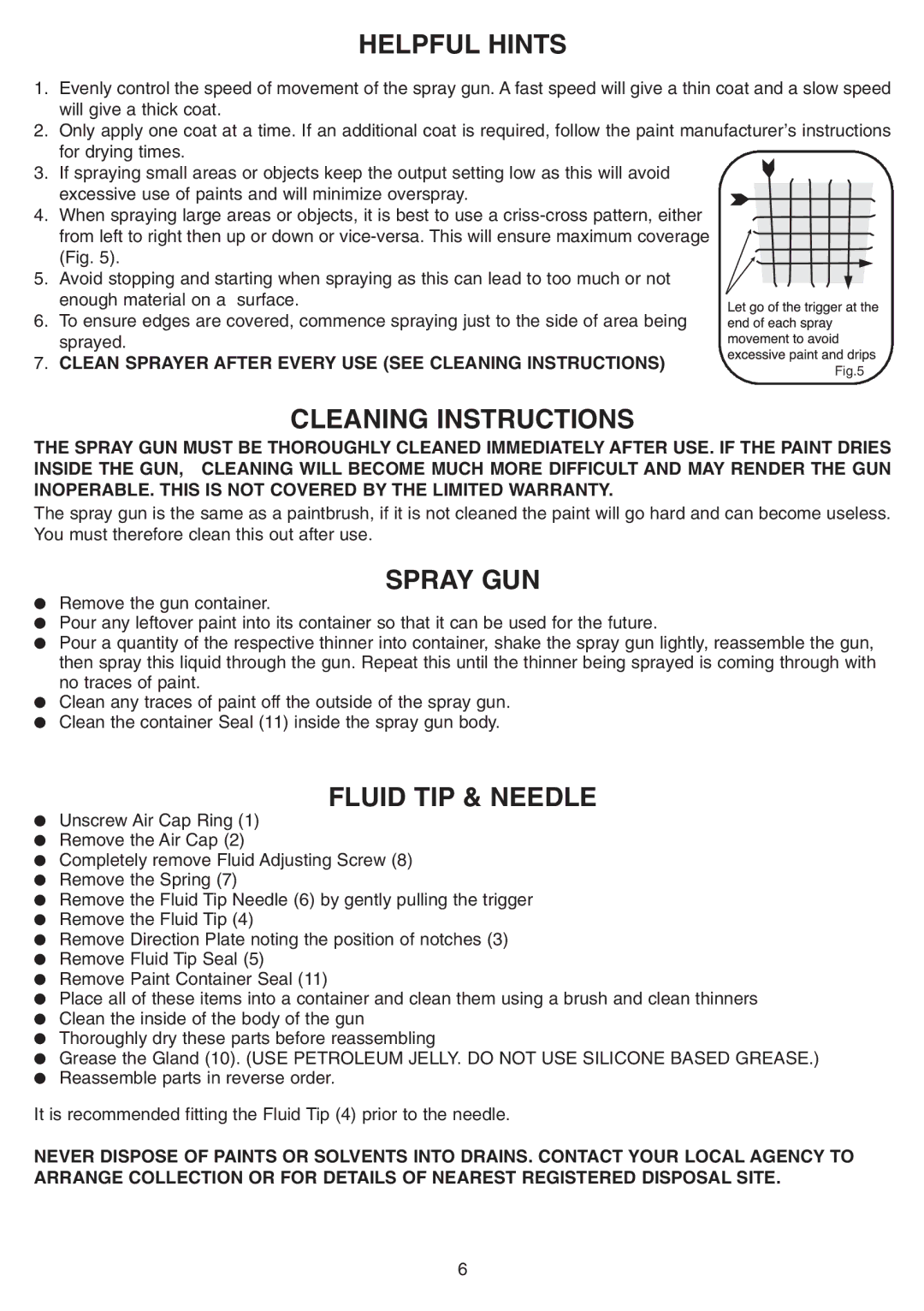 Earlex HV1900 operating instructions Helpful Hints, Cleaning Instructions, Spray GUN, Fluid TIP & Needle 