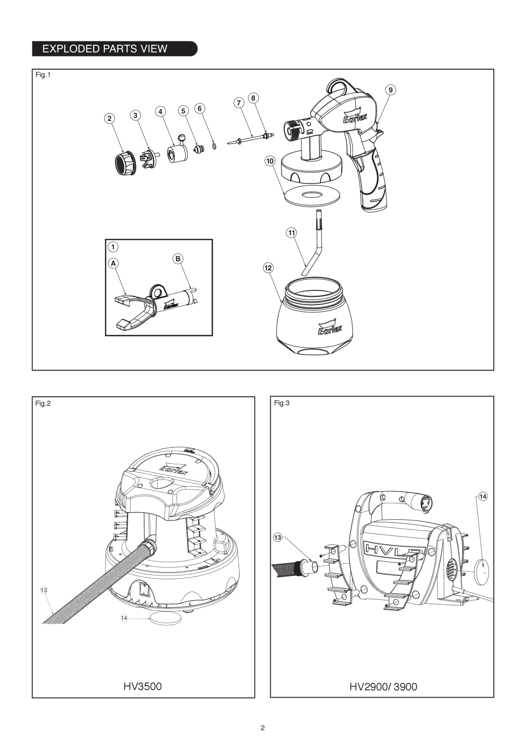 Earlex HV2900, HV3900, HV3500 instruction manual Exploded Parts View 