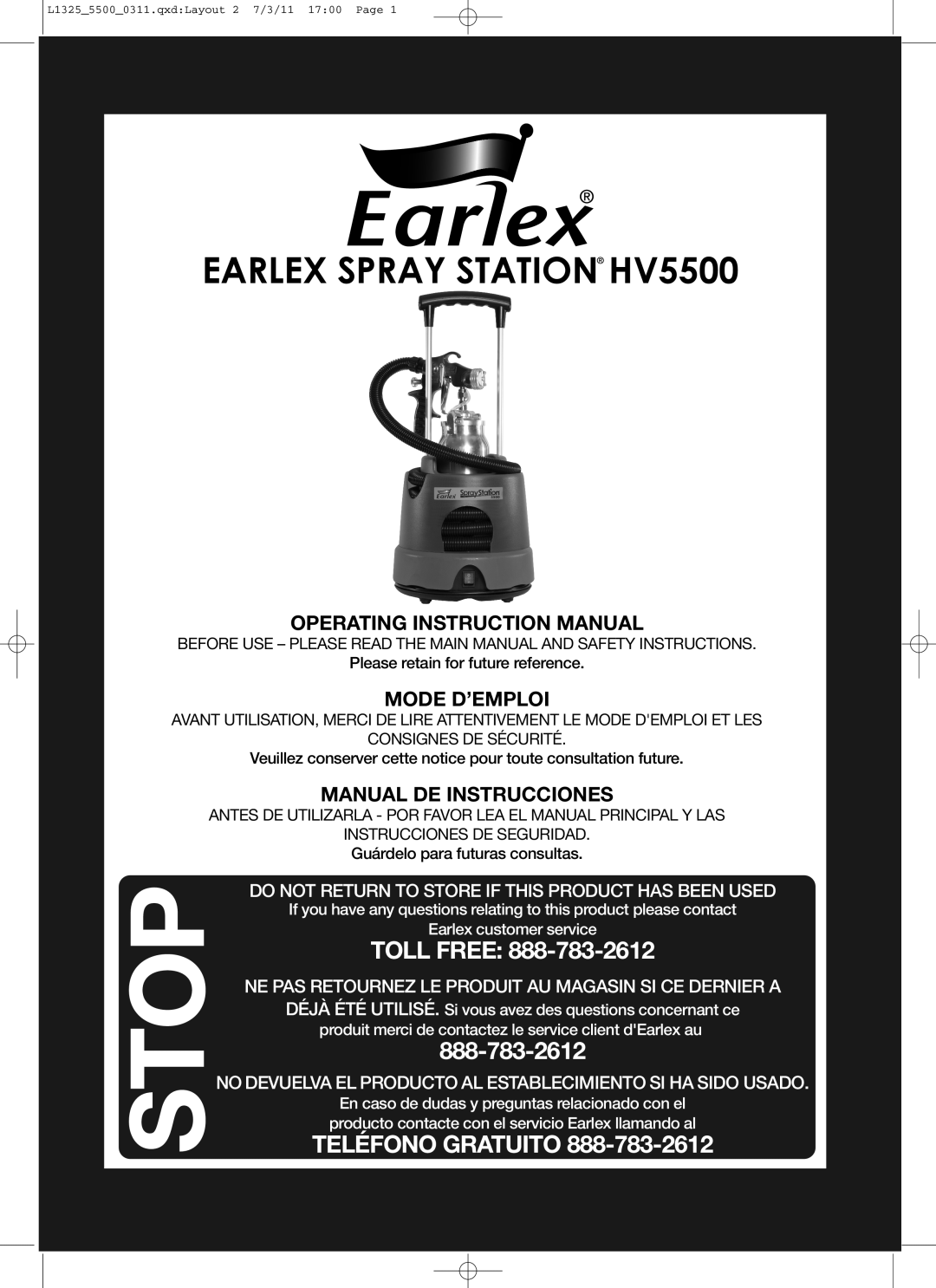 Earlex hv5500, HV5500US instruction manual Earlex Spray Station HV5500 