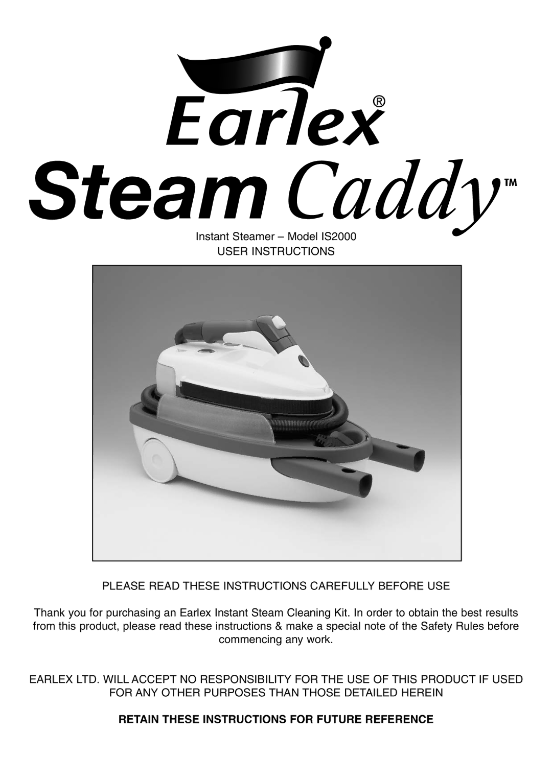 Earlex IS2000 manual Retain These Instructions for Future Reference 