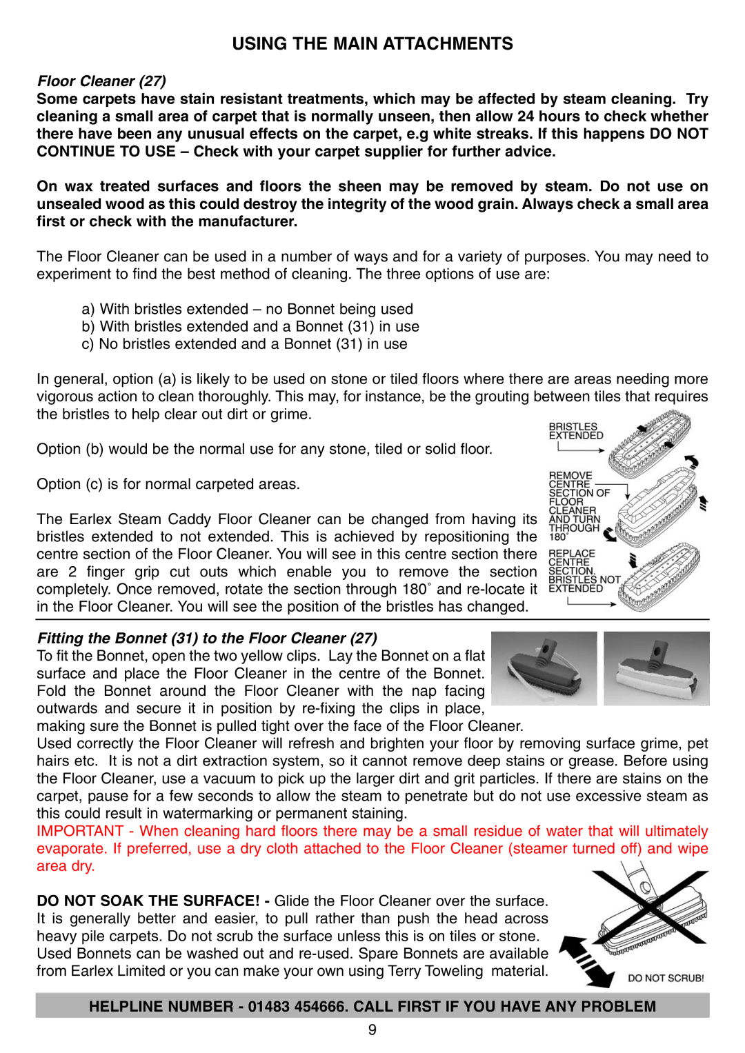 Earlex IS2000 manual Using the Main Attachments, Fitting the Bonnet 31 to the Floor Cleaner 