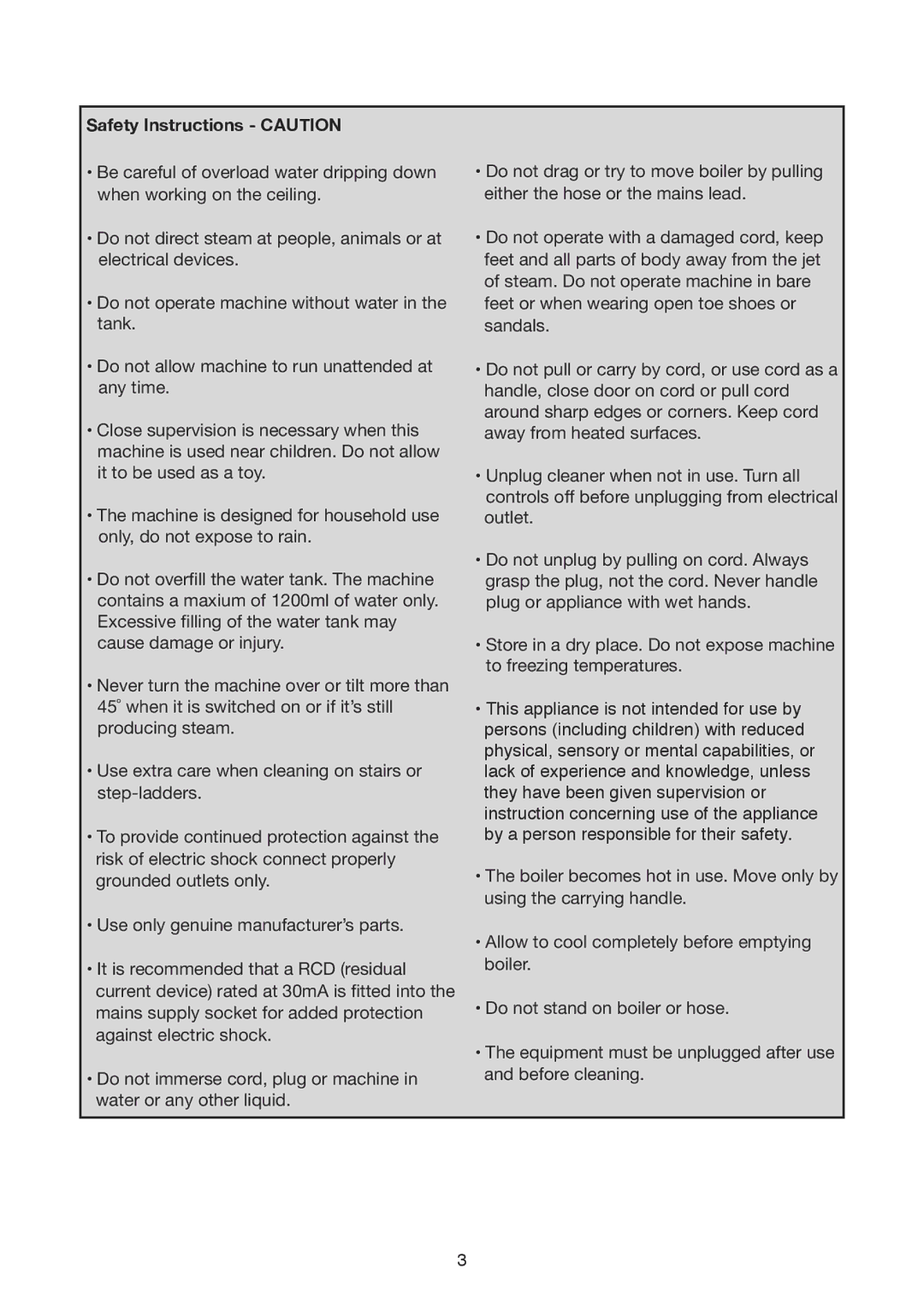 Earlex SC300 manual Safety Instructions Caution 