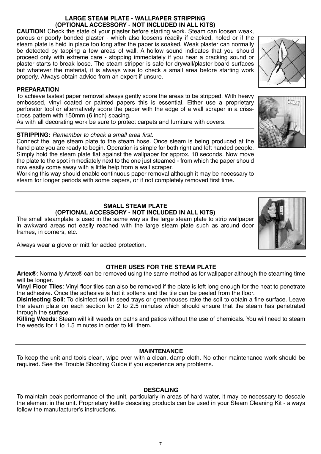 Earlex SC77 manual Other uses for the steam plate, MaIntenance, DescalIng 