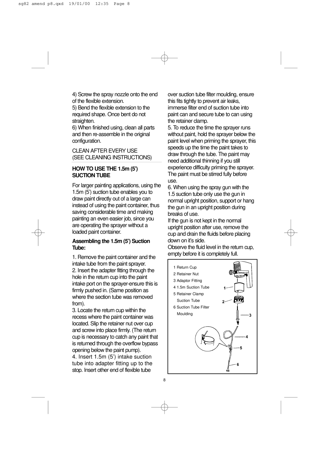 Earlex SG85 operating instructions HOW to USE the 1.5m 5’, Assembling the 1.5m 5’ Suction Tube 