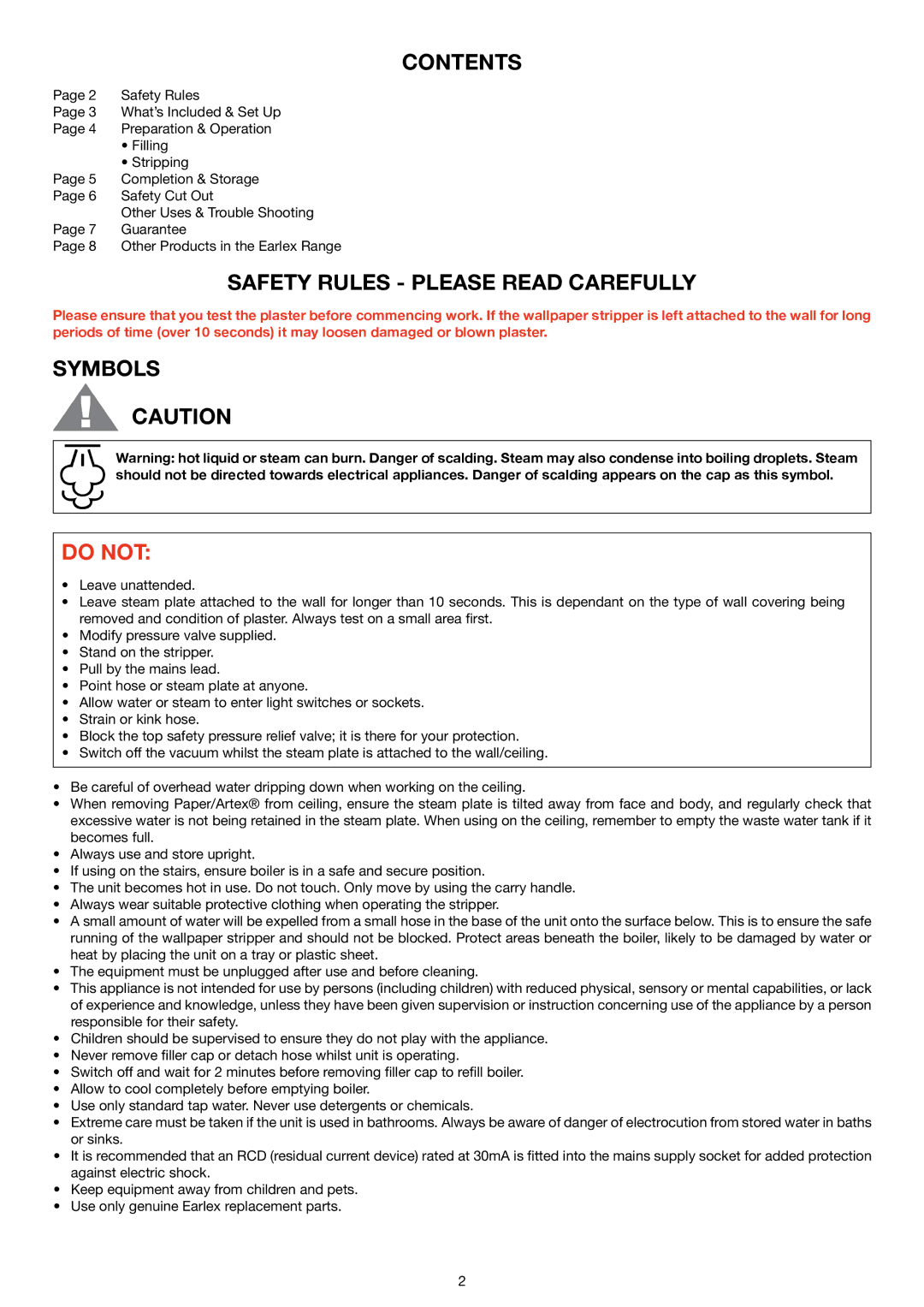 Earlex SS200 manual Safety Rules Please Read Carefully, Symbols 