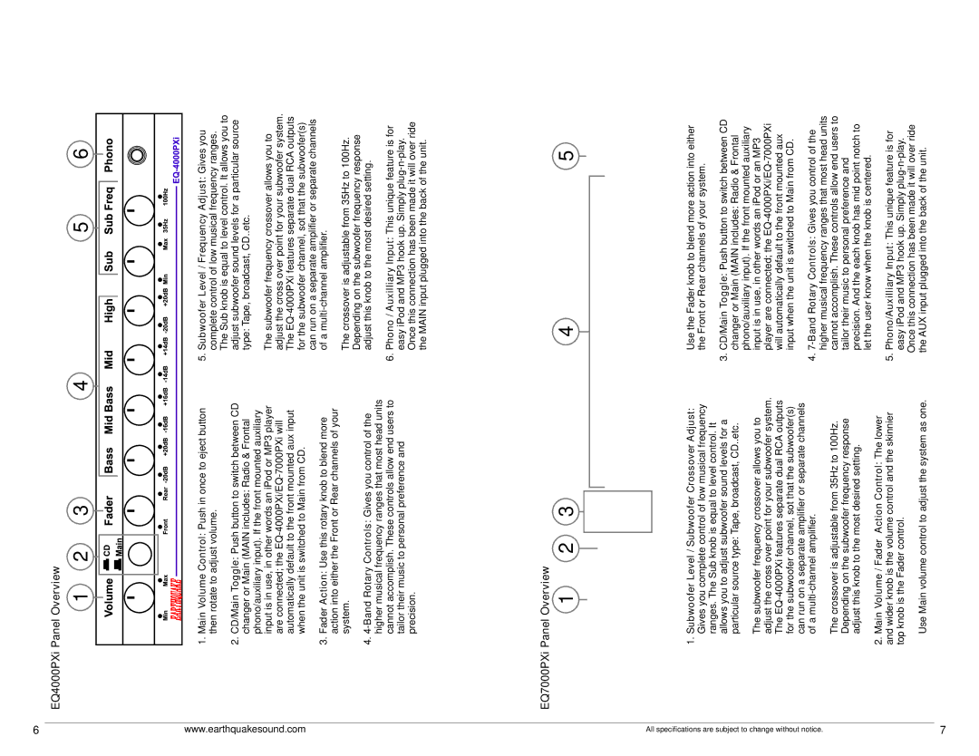 EarthQuake EQ7000PXI, EQ4000PXI owner manual EQ4000PXi Panel Overview, EQ7000PXi Panel Overview 