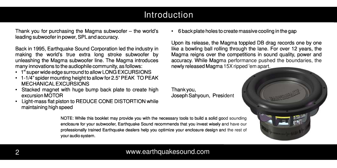 Earthquake Sound 15X manual Introduction 