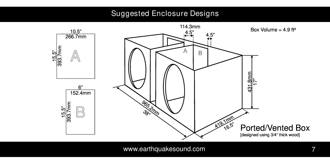 Earthquake Sound 15X manual Ported/Vented Box, Suggested Enclosure Designs 