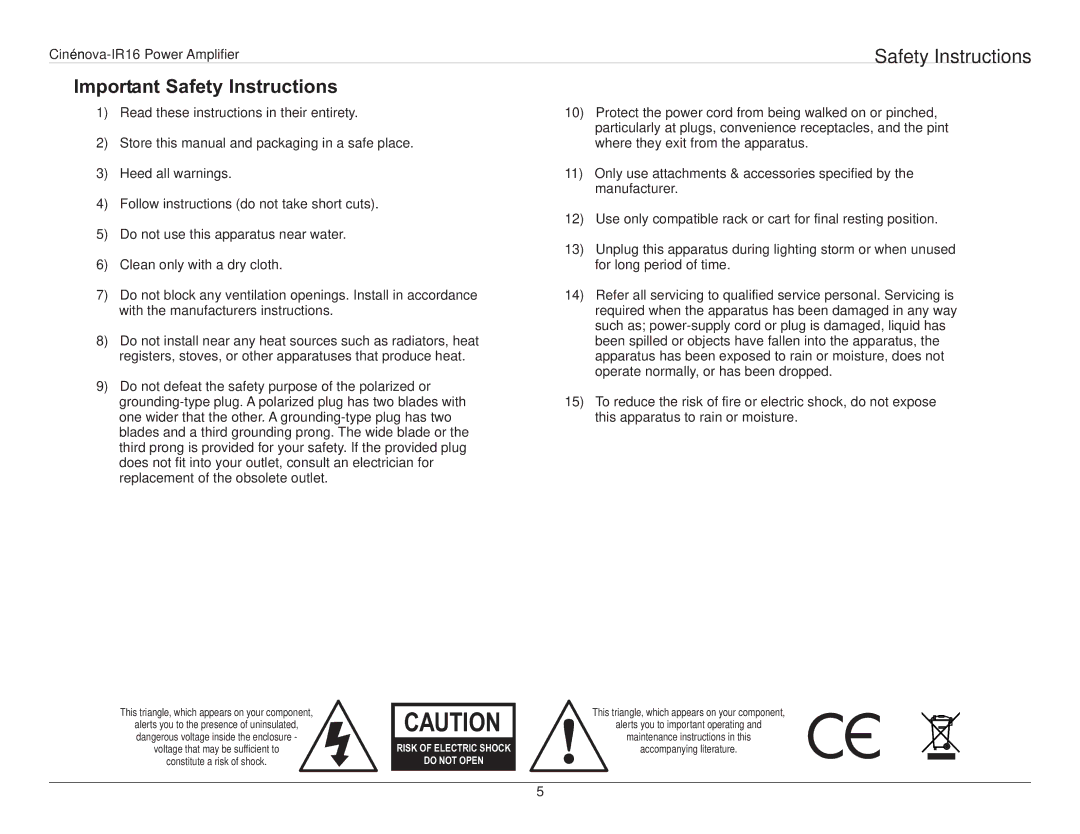 Earthquake Sound 16IR user manual Important Safety Instructions 