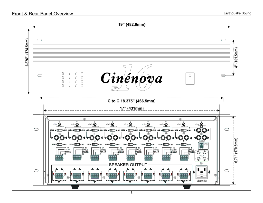 Earthquake Sound 16IR user manual Cinénova, Front & Rear Panel Overview 