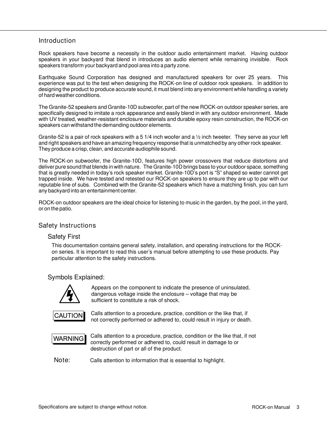 Earthquake Sound 10D, 52 user manual Introduction, Safety Instructions 