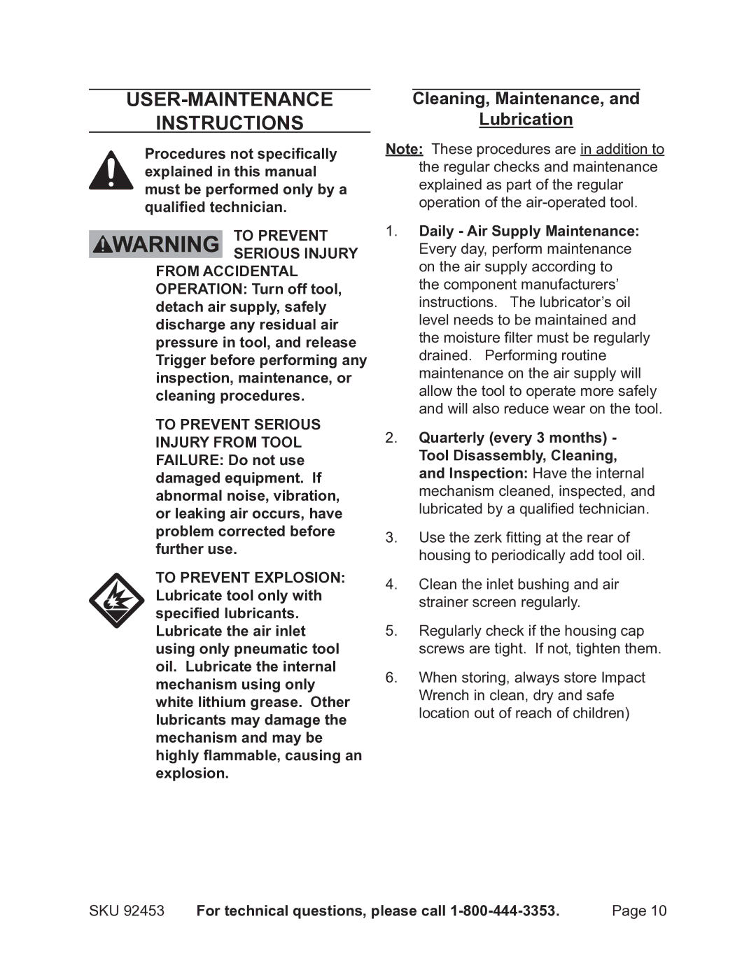 Earthquake Sound 92453 operating instructions USER-MAINTENANCE Instructions, Cleaning, Maintenance, Lubrication 