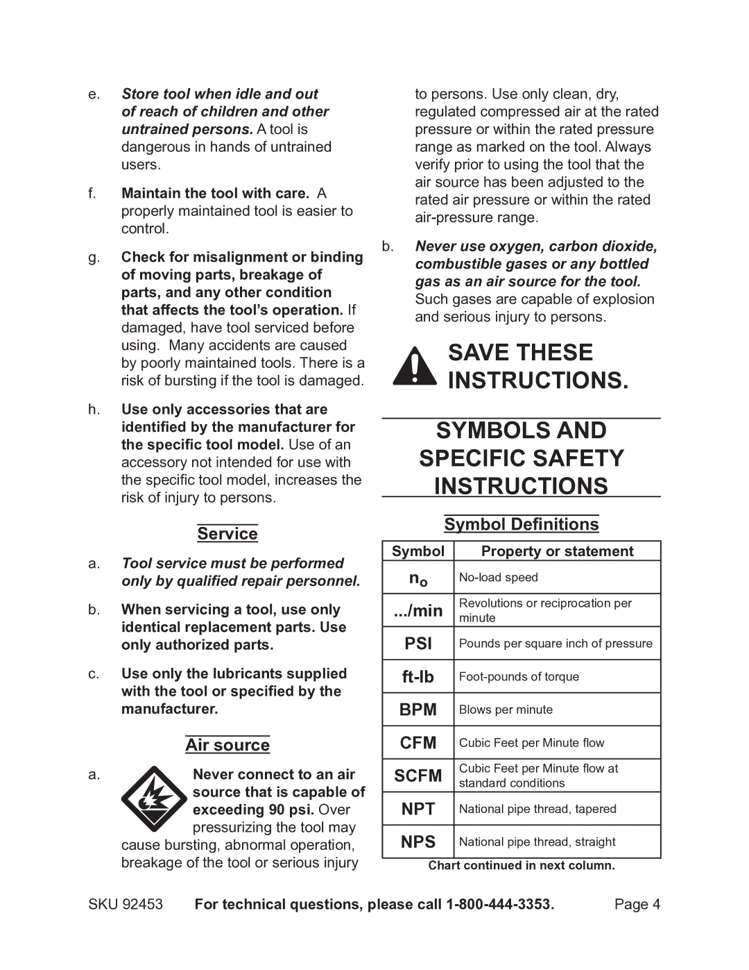 Earthquake Sound 92453 operating instructions Save These Instructions Symbols Specific Safety 