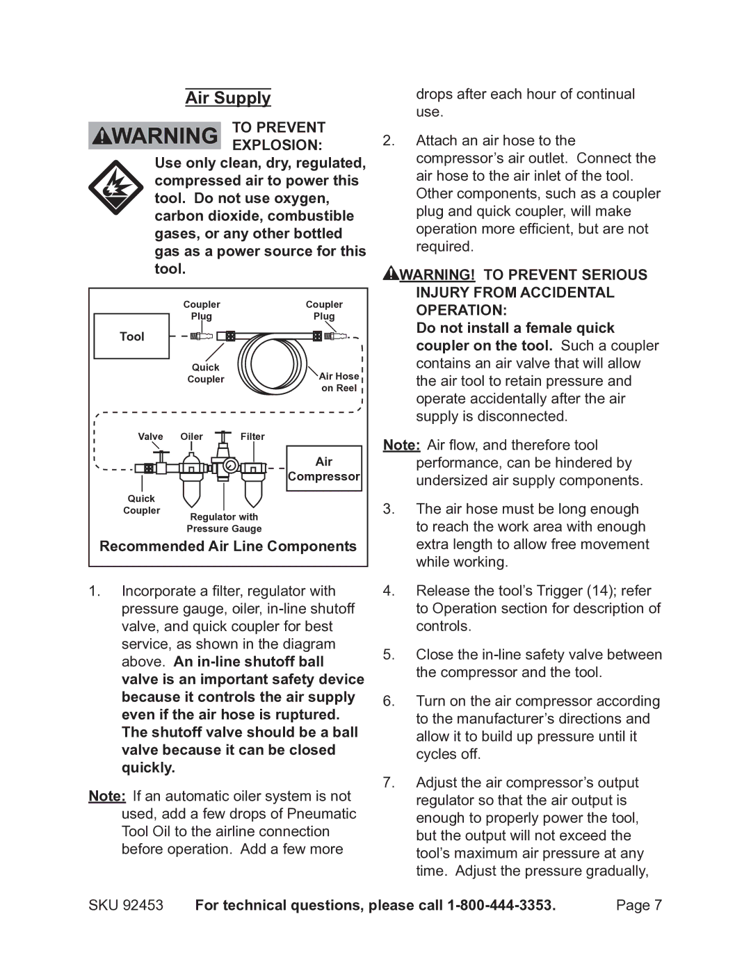 Earthquake Sound 92453 operating instructions Air Supply, Recommended Air Line Components 