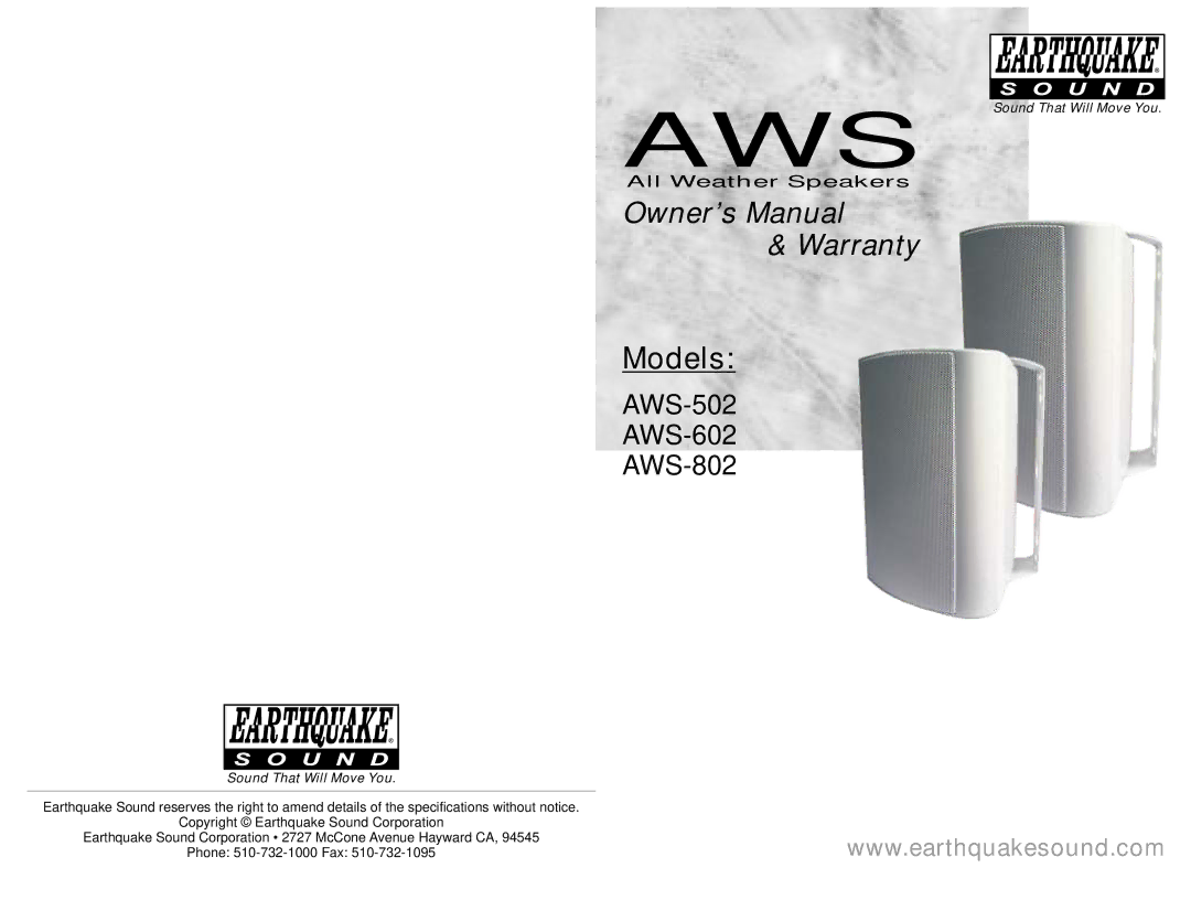 Earthquake Sound AWS-502 owner manual Aws 