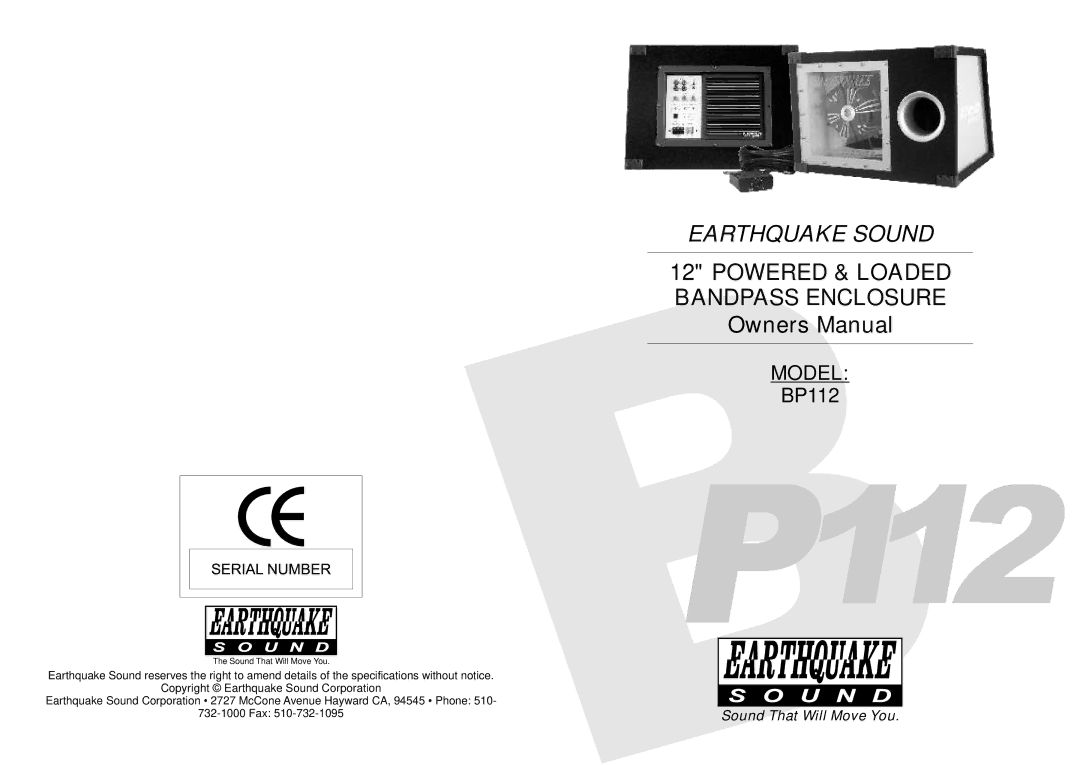 Earthquake Sound BP112 specifications Earthquake Sound 