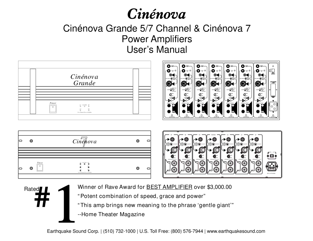 Earthquake Sound Cinenova 5, Cinenova 7 user manual Potent combination of speed, grace and power, Home Theater Magazine 