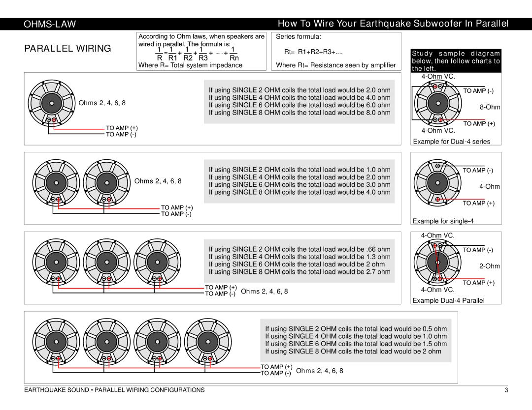 Earthquake Sound DBXI-12D, DBXI-15D, DBXI-10D manual Ohms-Law, Parallel Wiring 