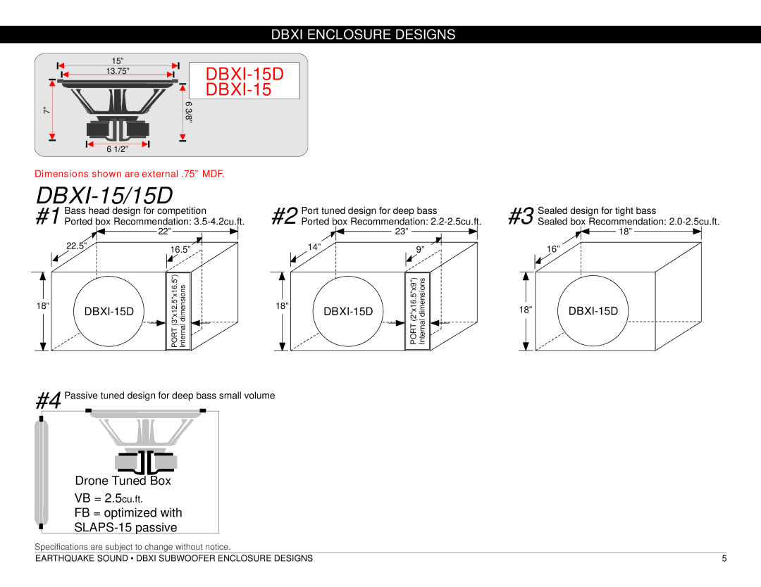 Earthquake Sound DBXI-10D, DBXI-12D manual DBXI-15/15D, DBXI-15D 