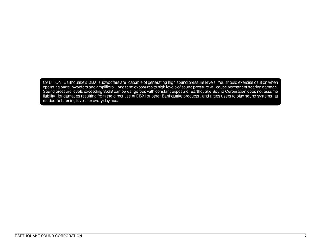 Earthquake Sound DBXI-10D, DBXI-15D, DBXI-12D manual Earthquake Sound Corporation 