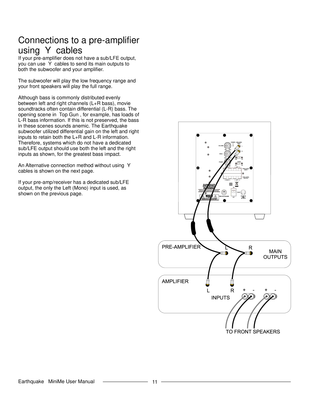 Earthquake Sound FF8 manual Connections to a pre-amplifier using Y cables 