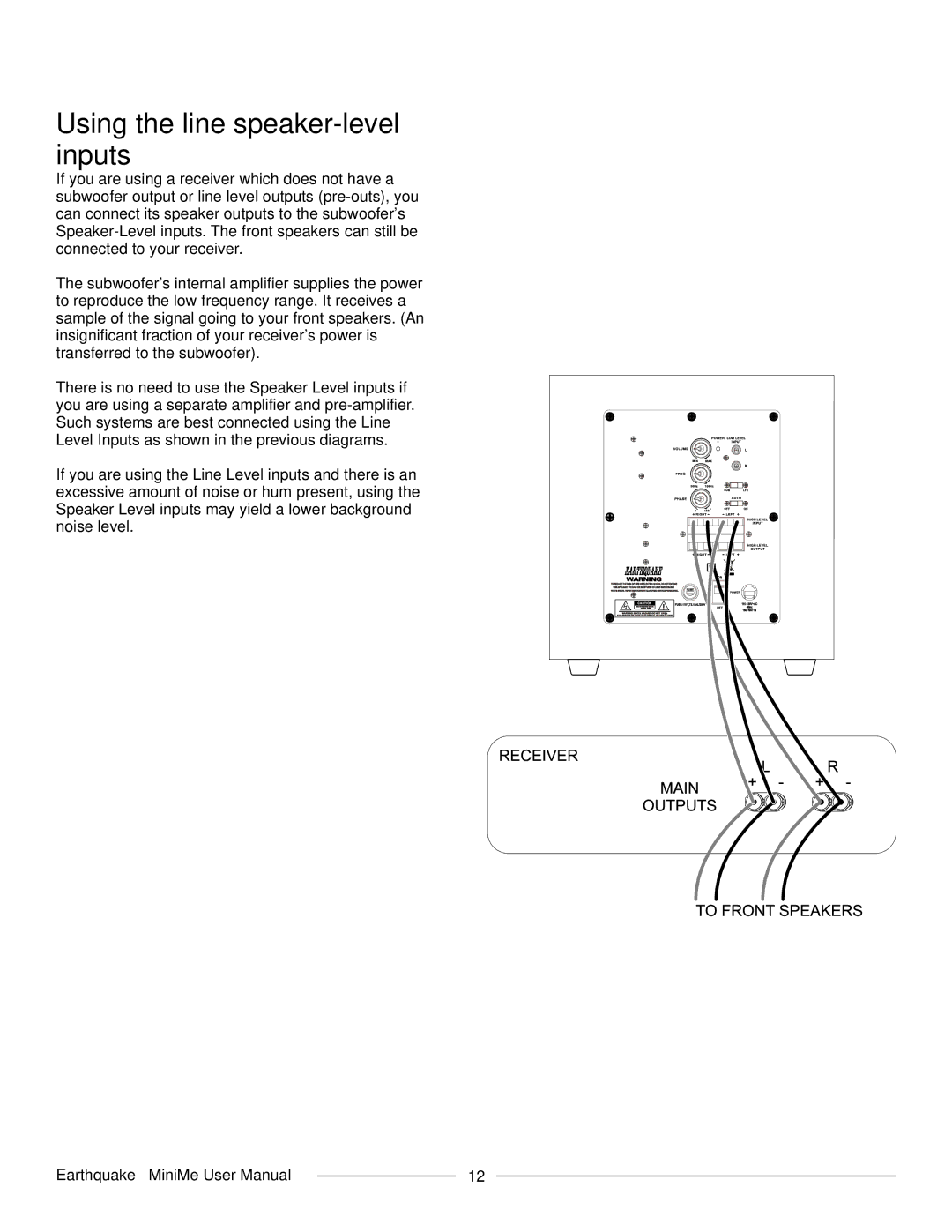 Earthquake Sound FF8 manual Using the line speaker-level inputs 